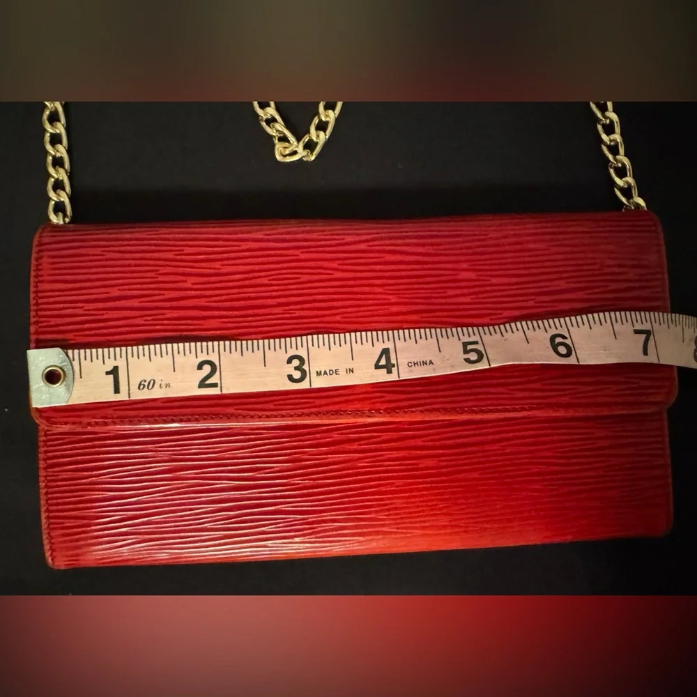 LV Louis Vuitton Red EPI Long Wallet w/ Unbranded Chain for Crossbody w/COA